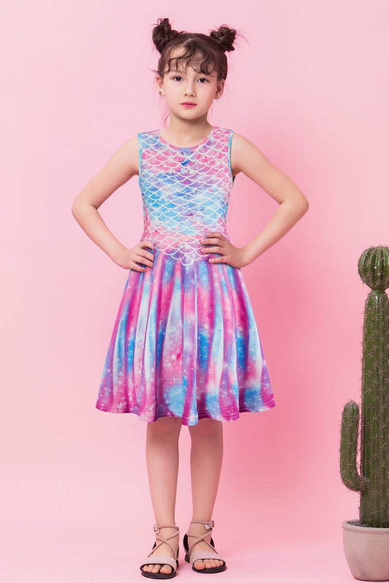 Funnycokid Mermaid Dress for Girls,Big kid Summer Sundress Kids Birthday Sleeveless Dresses Clothes Size 10 Size 12 Twirl Spring Outfit 10-12 Years Pink - Image 2
